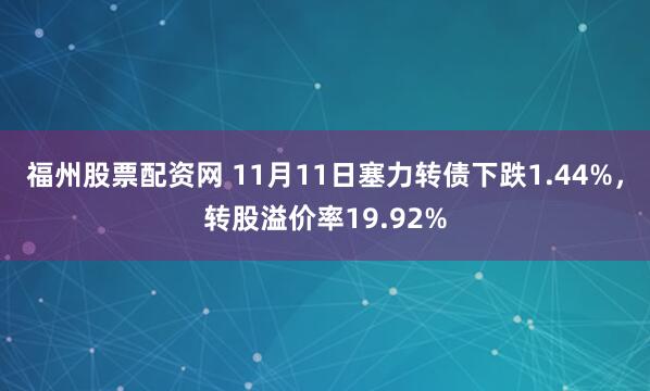 福州股票配资网 11月11日塞力转债下跌1.44%，转股溢价率19.92%